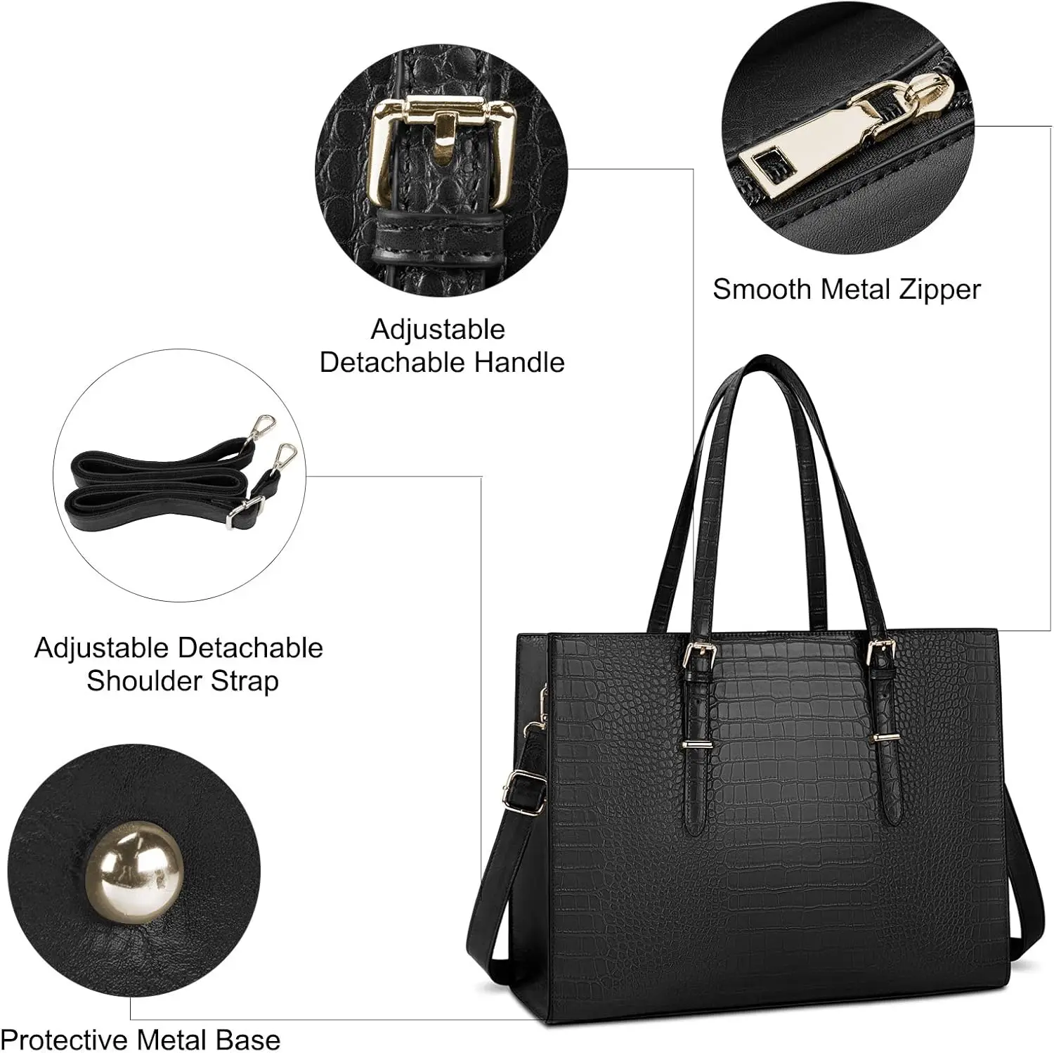 Bolso para ordenador portátil de 15,6 pulgadas, bolso de mano para ordenador portátil, maletín de cuero con clase para ordenador, bolso de trabajo, bolso de hombro profesional para oficina y negocios