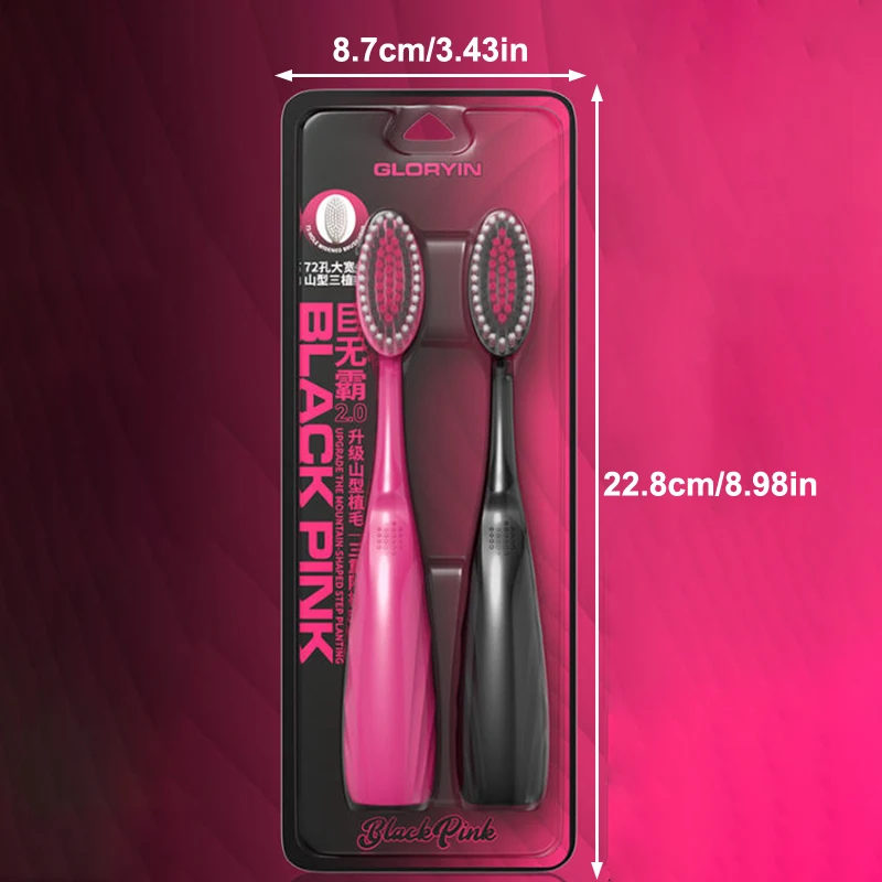 2 قطعة فرشاة أسنان ذات سطح محدب شعيرات ناعمة فرشاة أسنان أسود وردي فرشاة أسنان العناية بالفم السفر المحمولة غسل يوميا