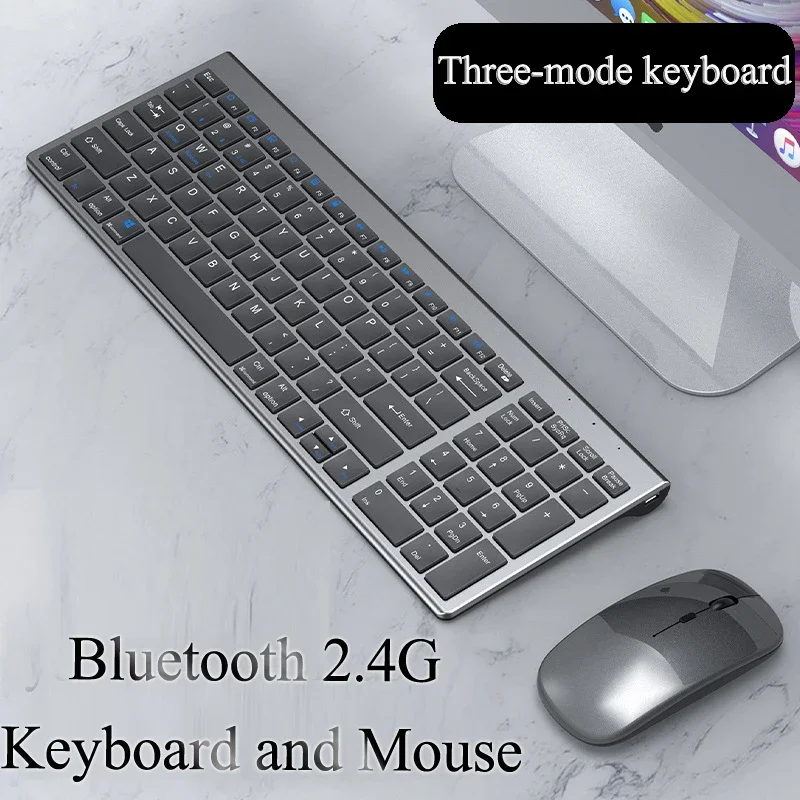 

Wireless Bluetooth Keyboard Three-mode Silent Full-size Keyboard and Mouse Combo Set for Notebook Laptop Desktop PC Tablet