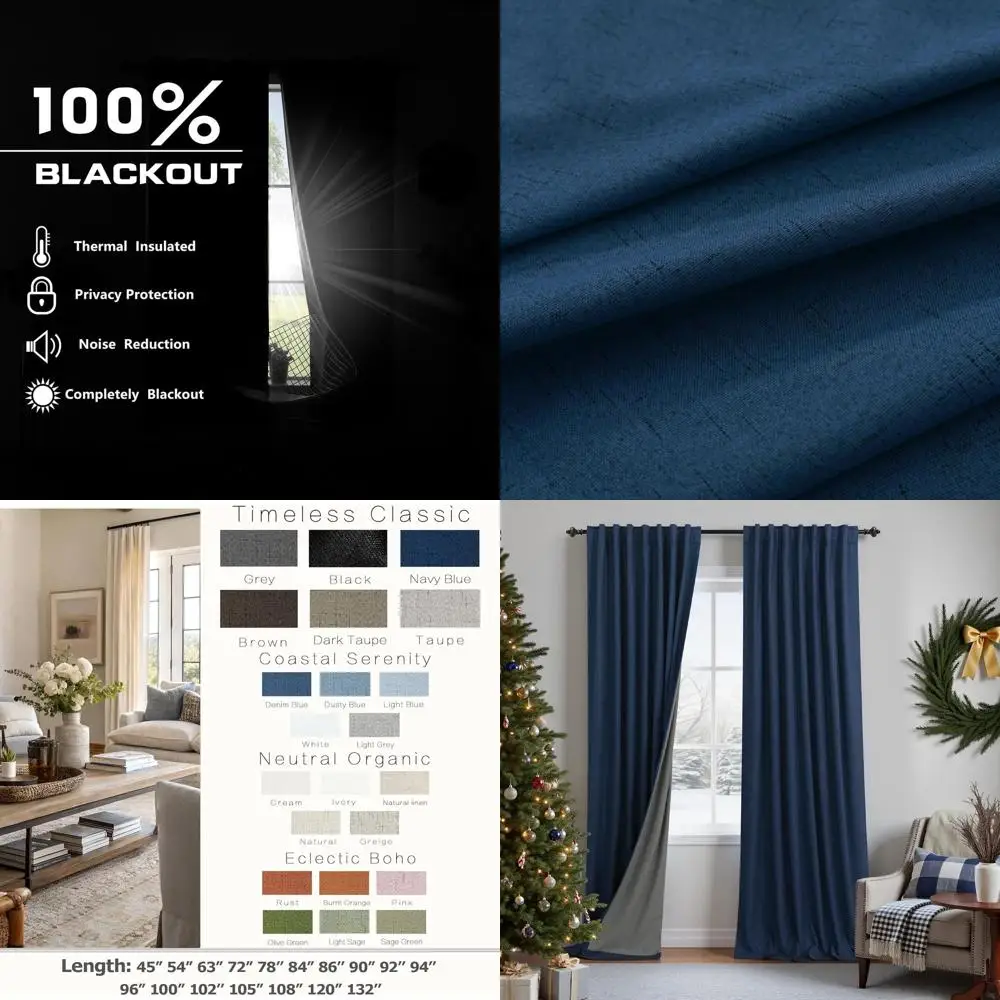 

Льняные темно-синие 90 изолированных занавесок, 52 Вт x 90 л, традиционный комплект из 2 панелей для гостиной/спальни