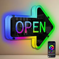 RGB Open Neon Sign Arrow Mirrored Colorful LED Lights Wall Decor for Window Door Bar Shop Coffee Salon Hotel Store