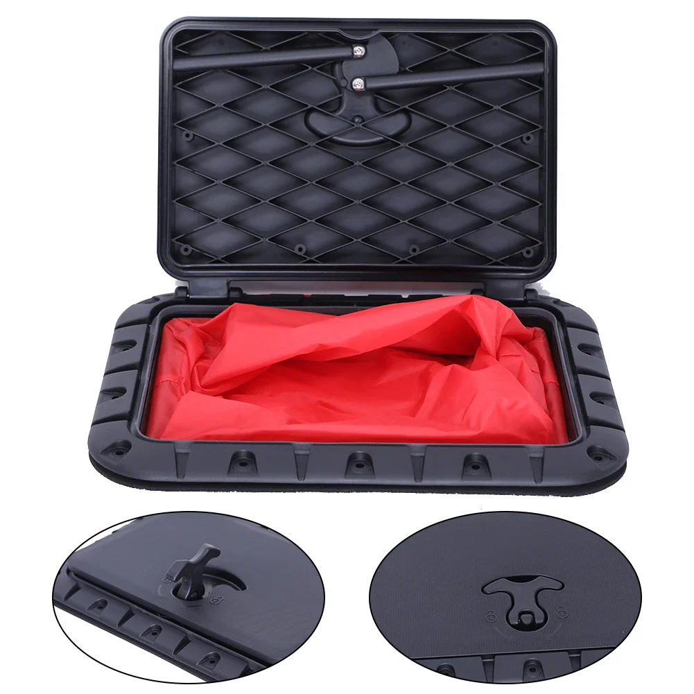 

Marine Deck Square Hatch with Locking Hinges and Pull Out Handle for Boats For Kayaks Canoes Includes Waterproof Bag