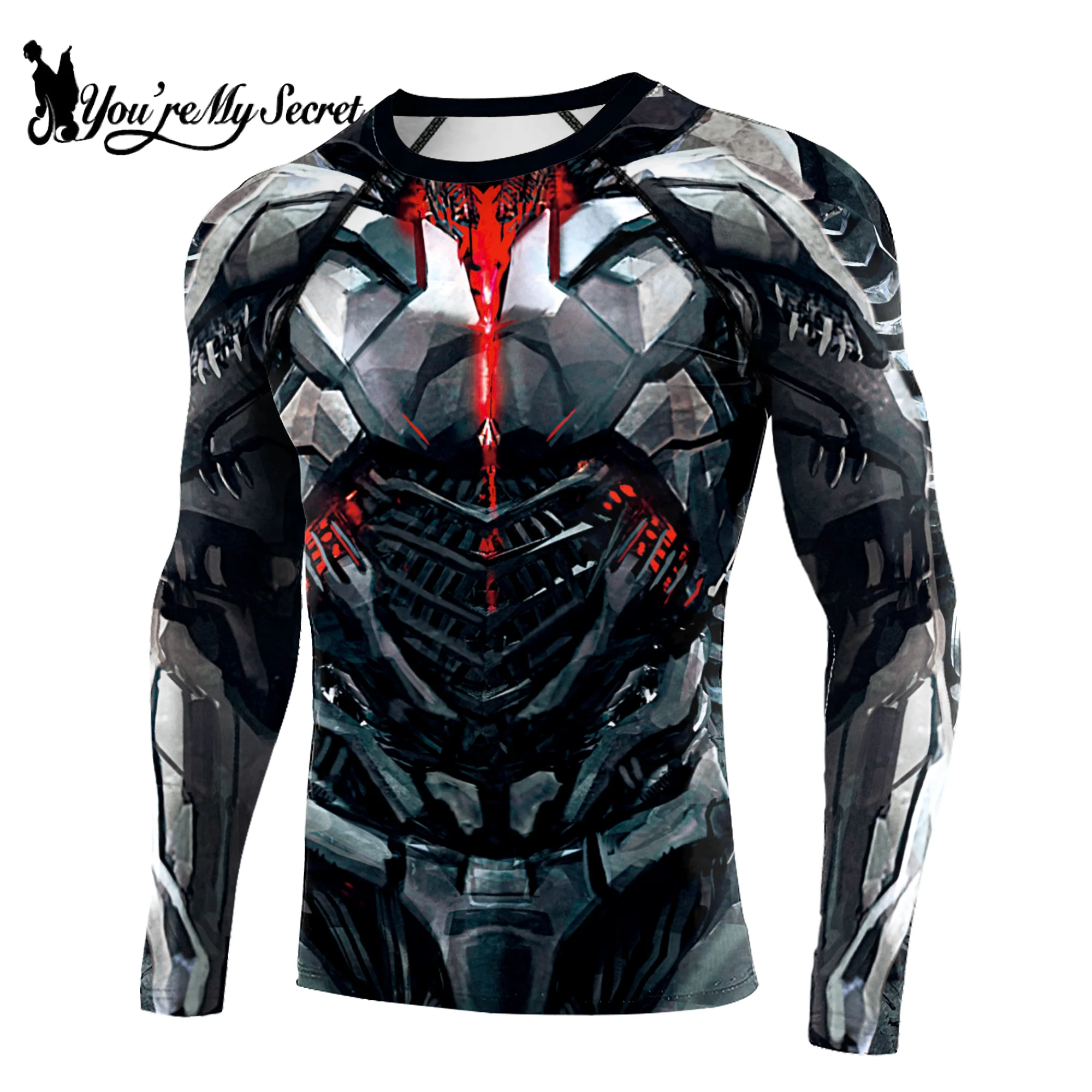 [You\'re My Secret] Superhero Long Sleeve Workout 3D Compression Shirt Comics Cosplay Costume Men\'s Quick Dry Rash Guard Gym Tops