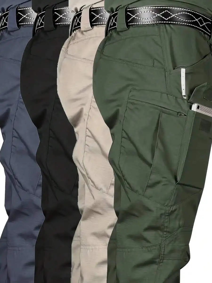 2-Pack Men'S Tactical Cargo Pants - Quick-Dry, Multi-Pocket, Wear-Resistant, Polyester Fabric, Non-Stretch, Solid Color,