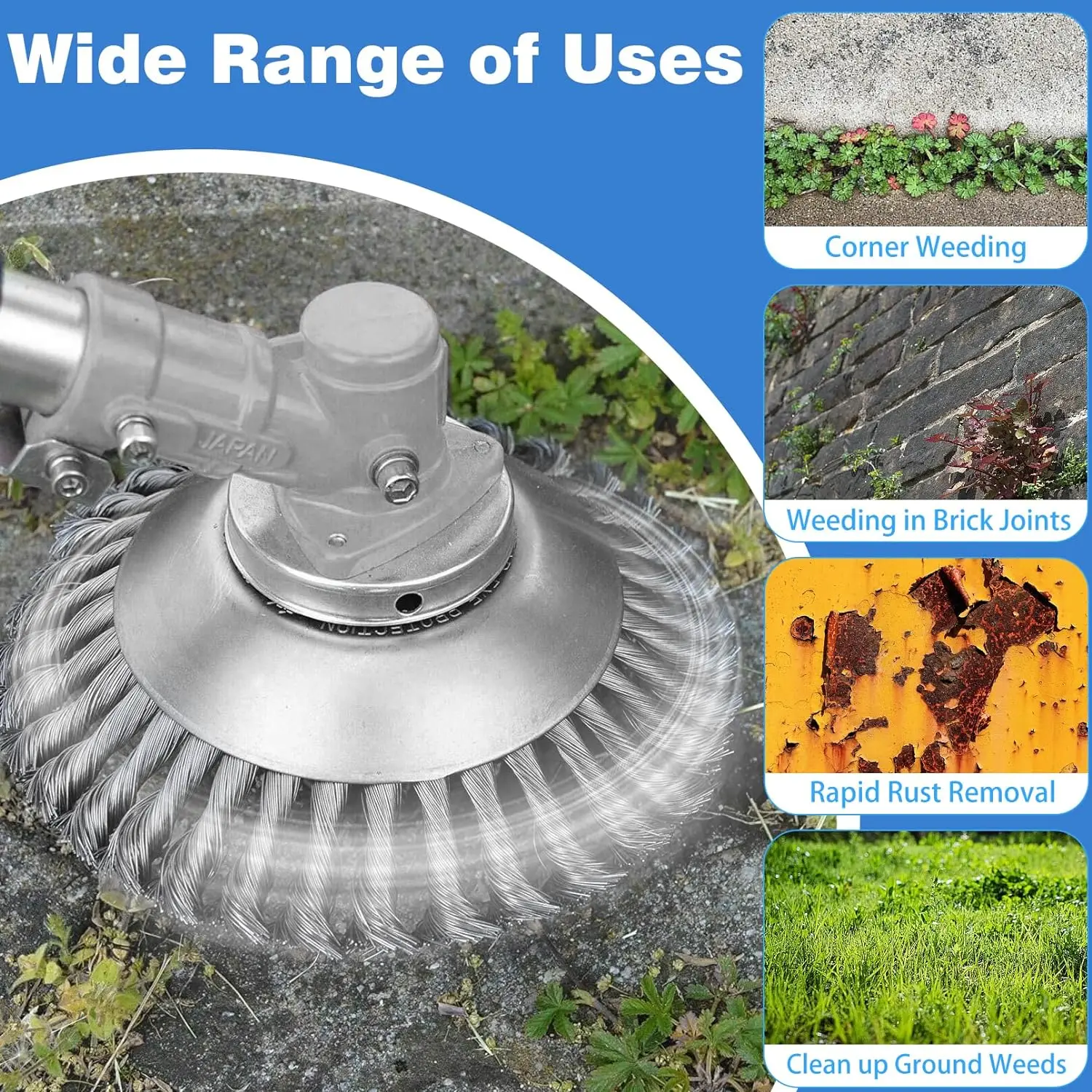 6/8 inch wire rotary brush head, wire trimmer head for removing moss grass rust, paving stones,