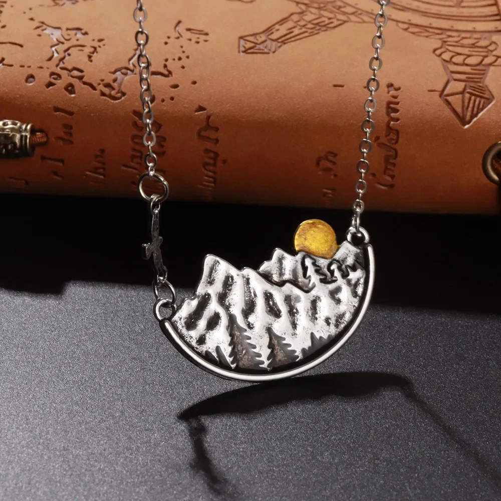 Forest Mountain Range 3D scenery Alloy Pendant Necklace Creative Vintage Women Men Metal Necklace Neck Chain Jewelry Accessory