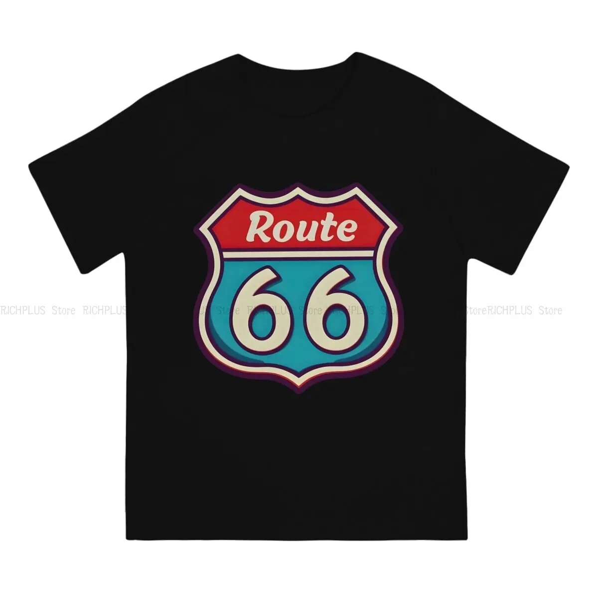 Iconic Shield TShirt For Men Route 66 Clothing Novelty Polyester T Shirt Homme