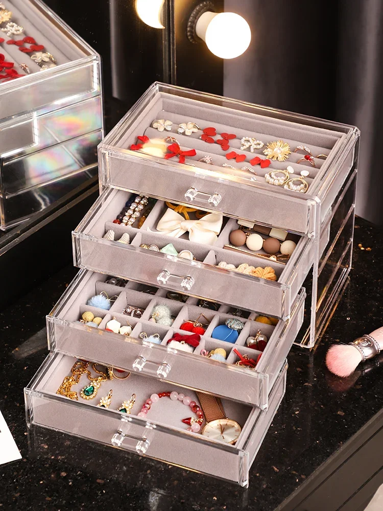 Clear Plastic Jewelry Bead Storage Box Acrylic Organizer Jewelry Boxes Case Earrings Display Bracelets Rings Necklace Box Drawer