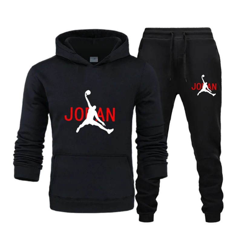 New Sports Brand Print Men Thick Fleece Tracksuit Winter Warm Hoodie and Sweatpant Set Unisex High Collar Oversized Jogging Suit