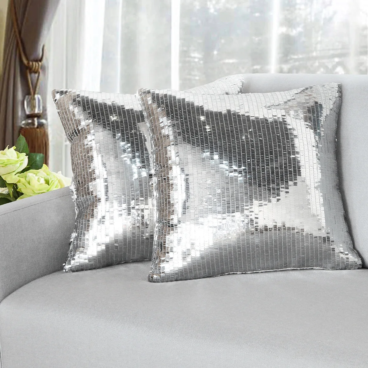1pc Decorative Sequins Pillowcase 38*38 Silver Gold Cushion Cover for Sofa Living Room Decor Pillow Cover Home Throw Pillow Case