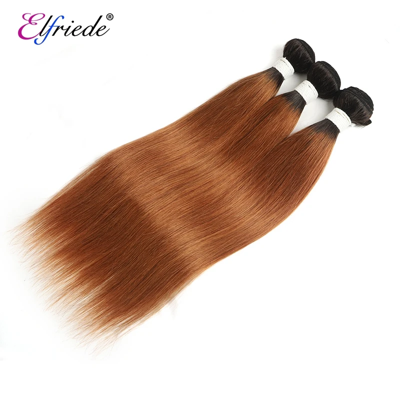 Elfriede T1B/30 Straight Ombre Color Hair Bundles with Closure Brazilian 100% Human Hair Weave 3 Bundles with Lace Closure 4x4