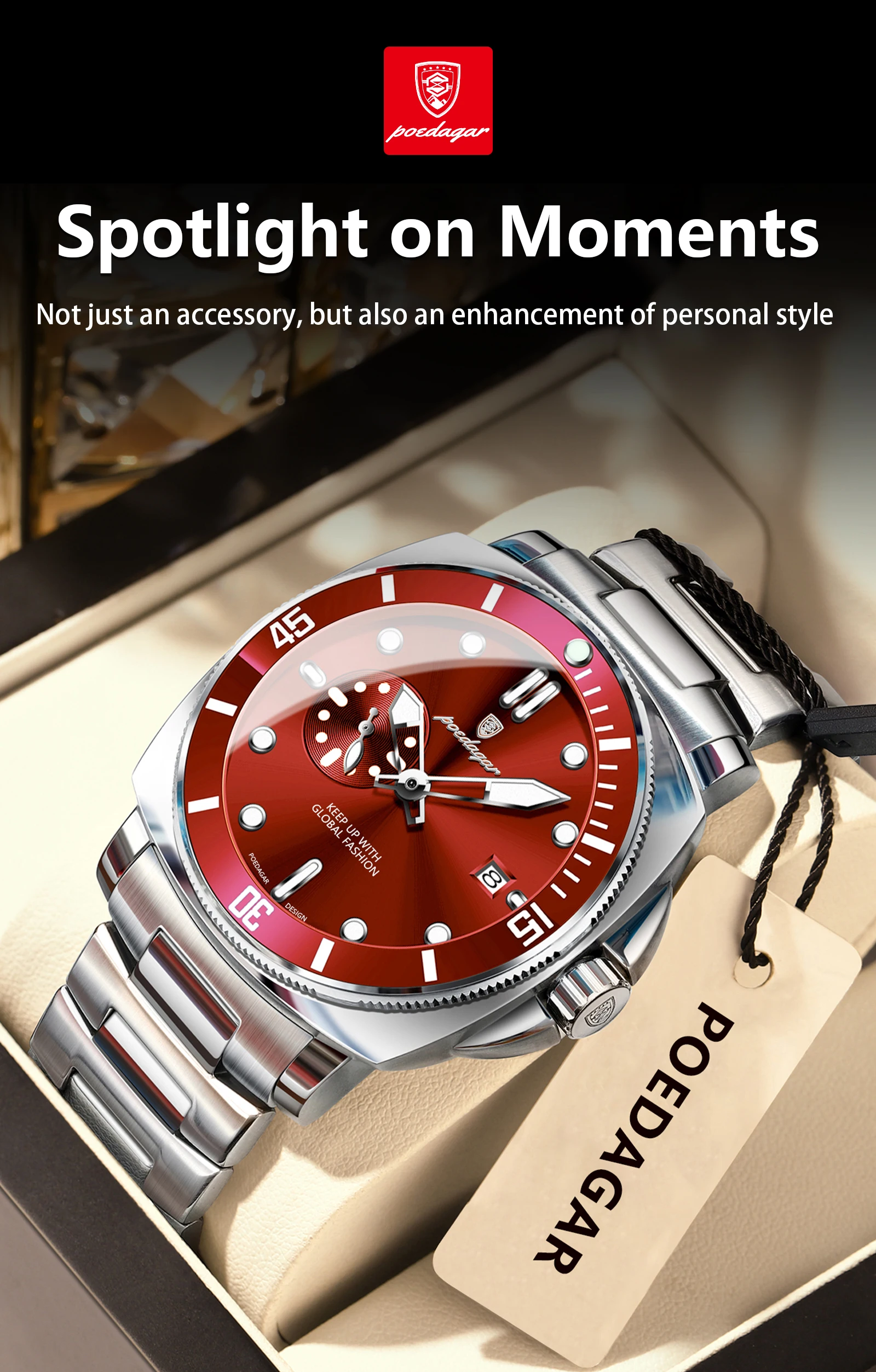 POEDAGAR Luxus Trendy Männer Uhr Wasserdicht Leucht Datum Edelstahl Männliche Uhr Quarz Business Sport herren Uhren Reloj – Detail 17