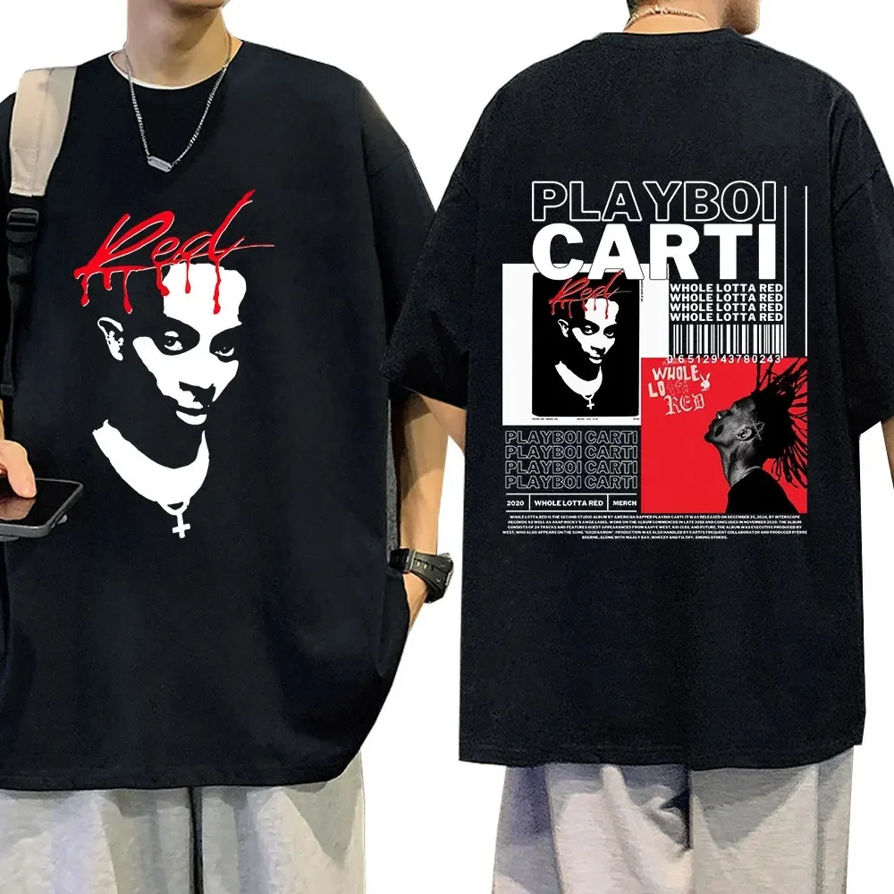 Rapper Playboi Carti T Shirt Music Album Whole Lotta Red Graphic T Shirts Men Women Fashion Hip Hop Oversized T-shirt Streetwear