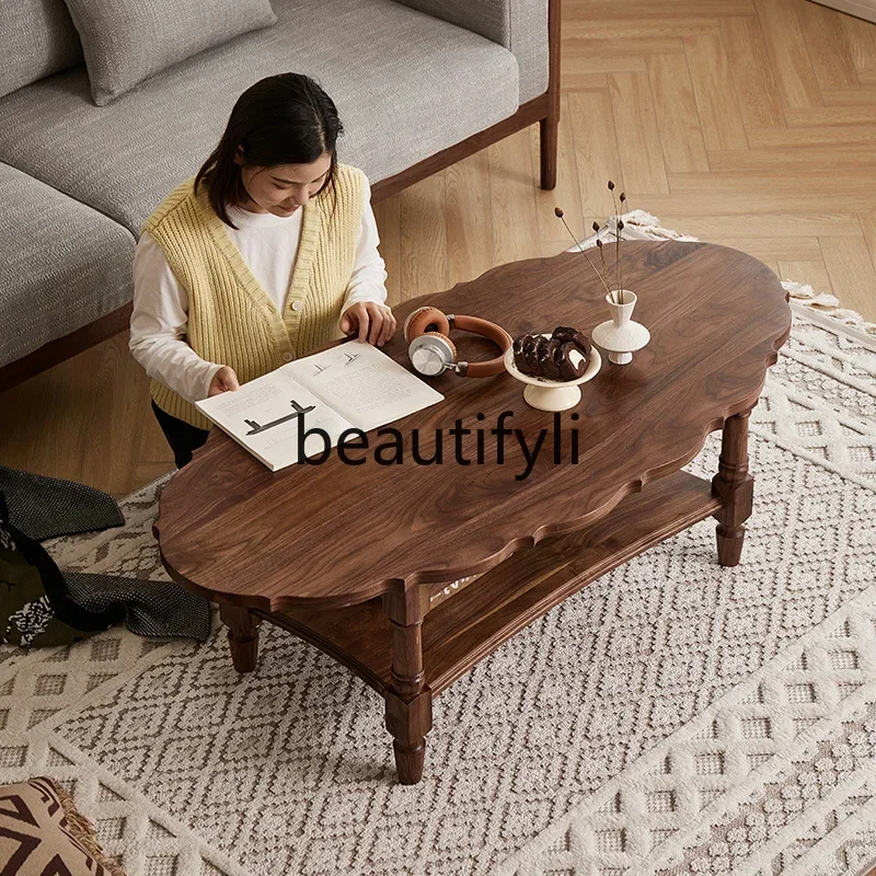 

Nordic Retro Solid Wood Coffee Table Living Room Full Solid Wood Black Walnut Minimalist Tea Table Modern Simple