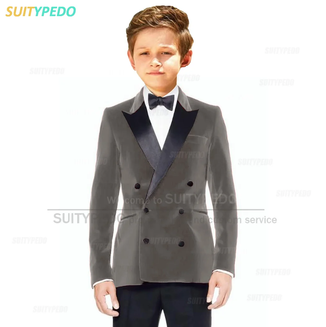 Stylish Velvet Kid Boys Suit Sets Homecoming Tailor-made Formal Costumes Birthday Party Children Elegant Blazer Pants Outfits