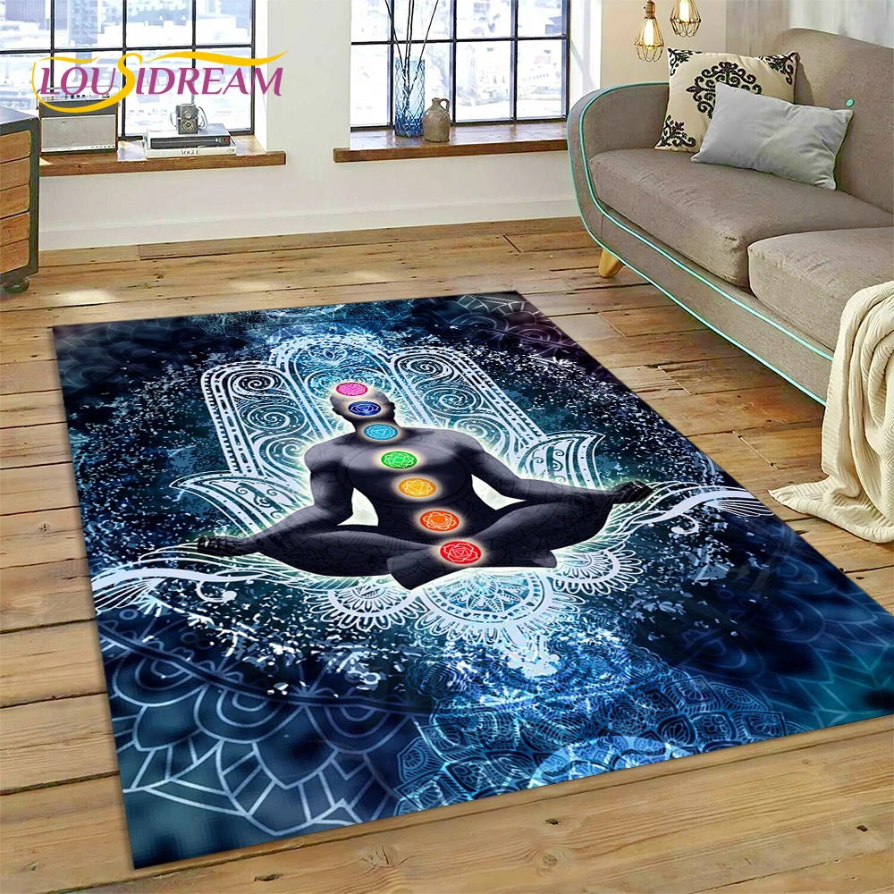 3D Yoga Zen Naturalize Meditation Rainbow 7 Chakra Area Rug,Carpet for Living Room Bedroom Sofa Doormat Decor,Non-slip Floor Mat