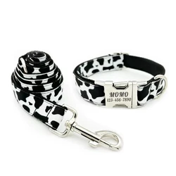 Personalized Cow Pattern Pet Collar Custom Puppy ID Tag Adjustable Cat Accessory Black White Basic Dog Collars Leash