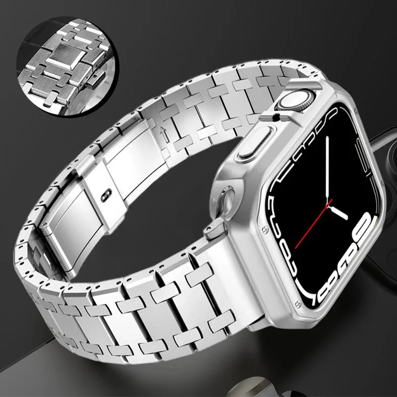 

Ремешок из нержавеющей стали для Apple Watch Ultra 49 мм 46 мм 45 41 42 38 40 44 мм Браслет для IWatch 10 9 8 se 6 5 se для ремешка из ТПУ