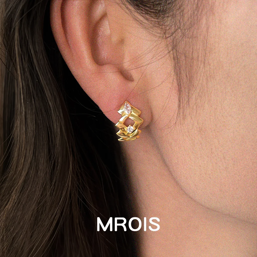 Original illusion geometry! Color retention slightly inlaid zircon 925 silver needle simple light luxury earrings stud earrings
