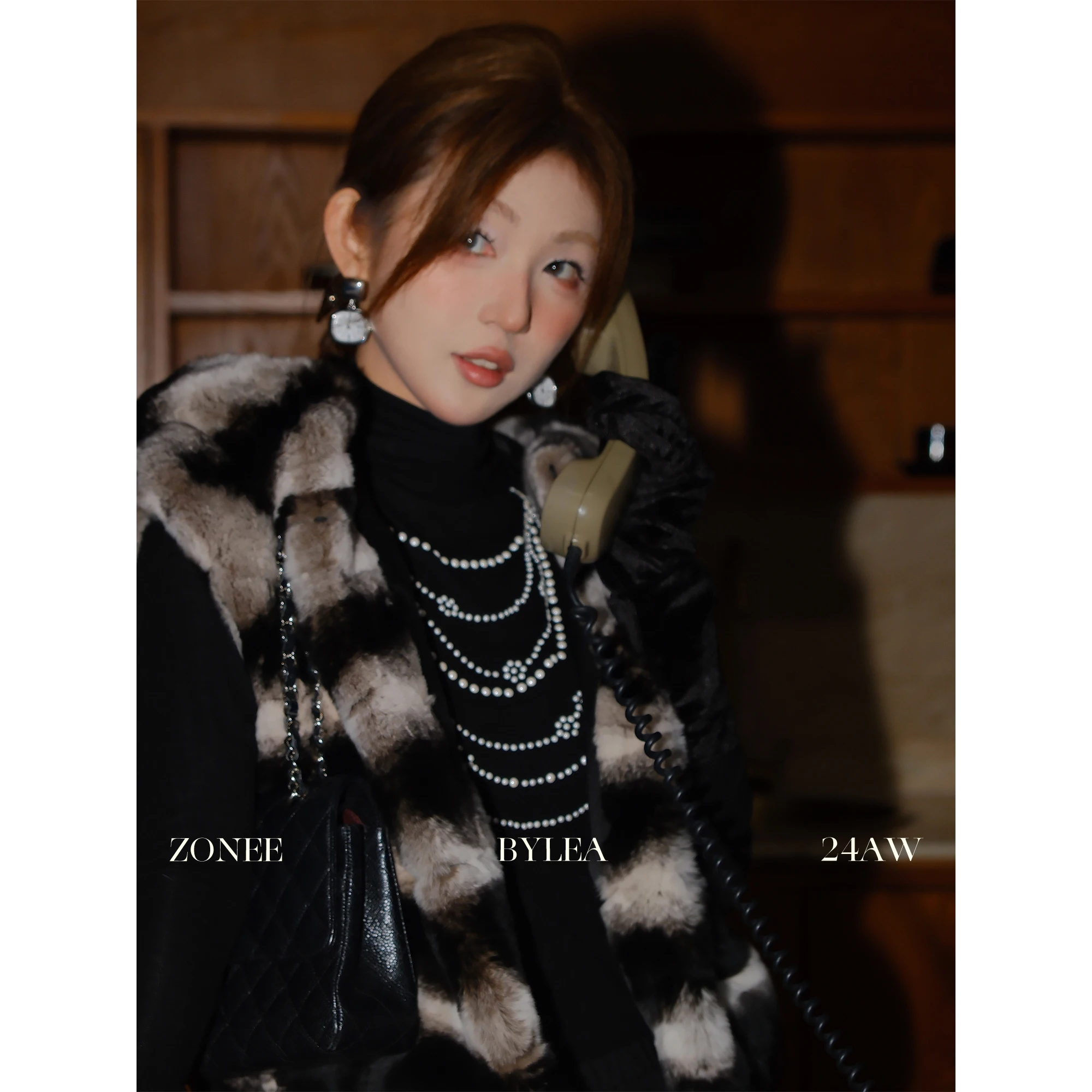 

Ele Rabbit Fur Vest Coat Women's Autumn Winter Faion High Quali Youth Striped No Sve Hooded Loose Fit French Sle