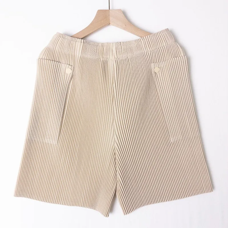 Miyake Pleated Shorts Summer New Women's Loose Casual Simple Sports Five-Point Pants Elastic Waist Stretch Drape No-Iron Pants