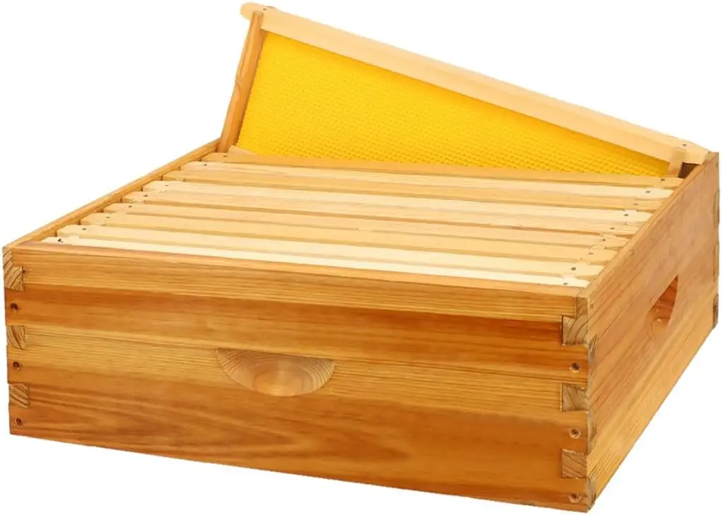 Box, Langstroth Medium Super Bee Box Dipped in 100% Beeswax Include Beehive Frames and Waxed Foundation Sheets (Unassembled)