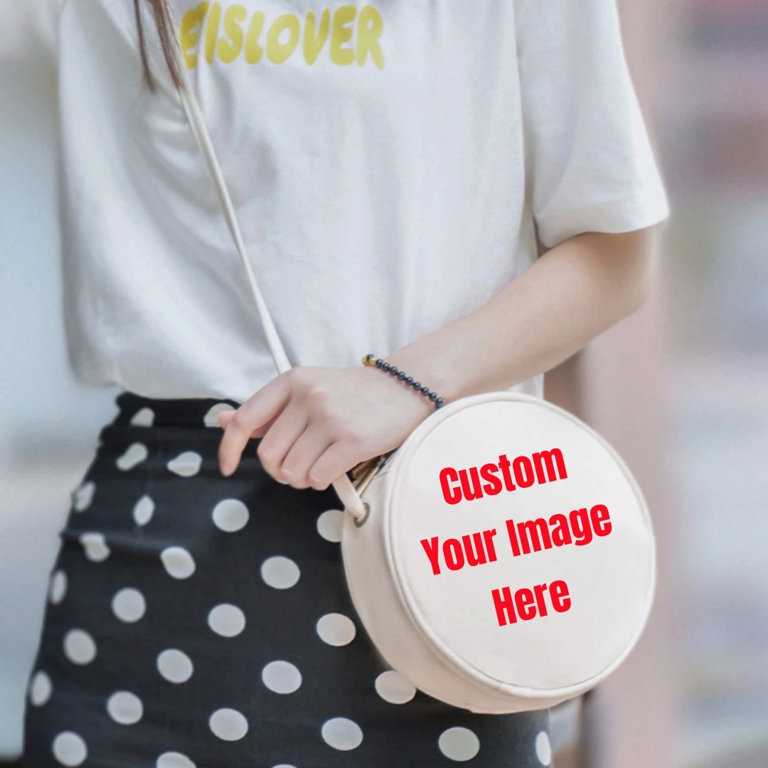 Borsa rotonda personalizzata 3D il tuo modello borse Dropshipping Canvas Women Mini Handbags Shoulder Tote Crossbody per i regali della fidanzata