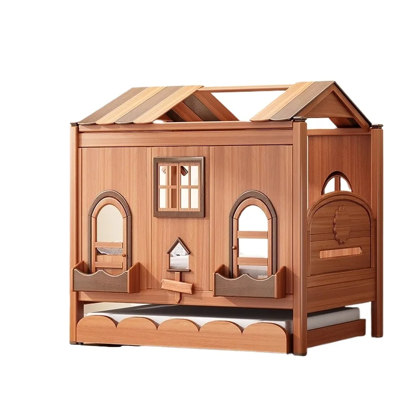 

Creative tree house bed, solid wood children's bed, with guardrail, boy splicing, half height