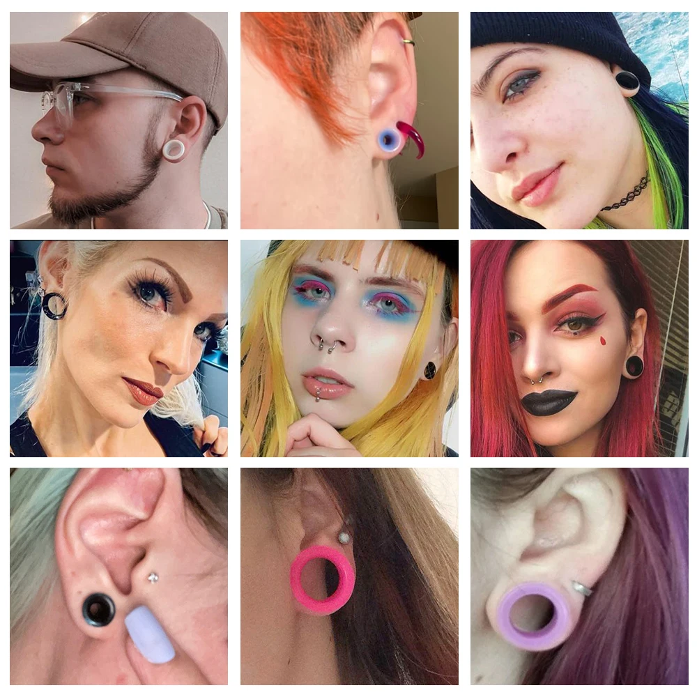 AOEDEJ 1 Paar flexible dünne Ohrstöpsel aus Silikon, Tunnel, 12 Farben, doppelt ausgestellter Expander, Piercing-Schmuck, Silikon-Ohrring-Expander – Detail 2