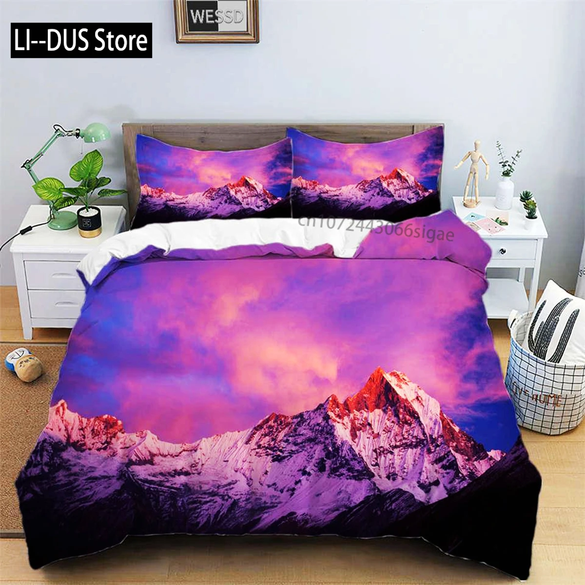 

Snow Mountain Duvet Cover Set Polyester 3D Landscape Bedding Set For Teens Adults Ski Slope Winter Theme Queen Comforter Cover