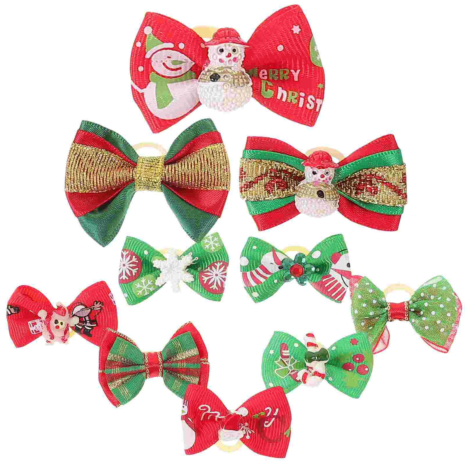 10 Pcs Rabbit Christmas Dog Bow Santa Claus Snowman Pet Headdress Hair Barrettes Polyester Xmas Bows