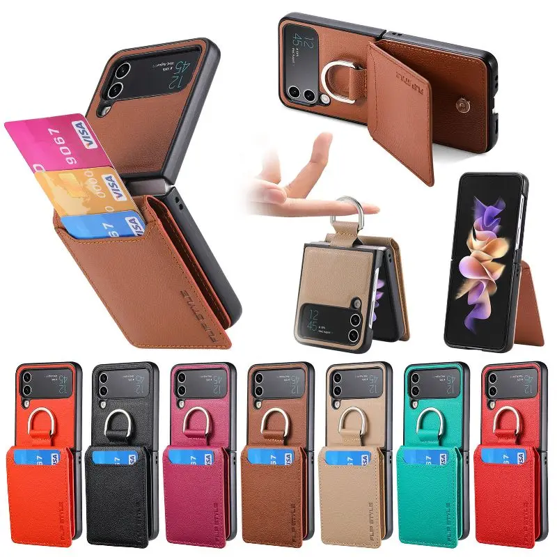 Fashion Vertical Flip Wallet Case Cards For Samsung Galaxy Z Flip5 4 Magnetic Car Holder Back Cover Finger Ring Phone Case