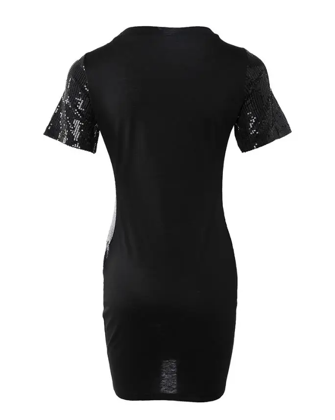 Mini kleider Damen Streetwear Mode o Hals Kontrast Pailletten lässig schlichte Kurzarm dünne tägliche T-Shirt Kleid 2024 Sommer