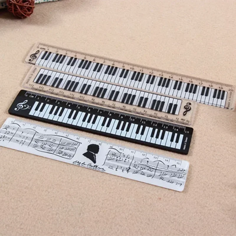 Office Stationery Music Straight Rulers Creative Cat Musical Note Piano Transparent Ruler Bookmarks Measuring Scale Supply