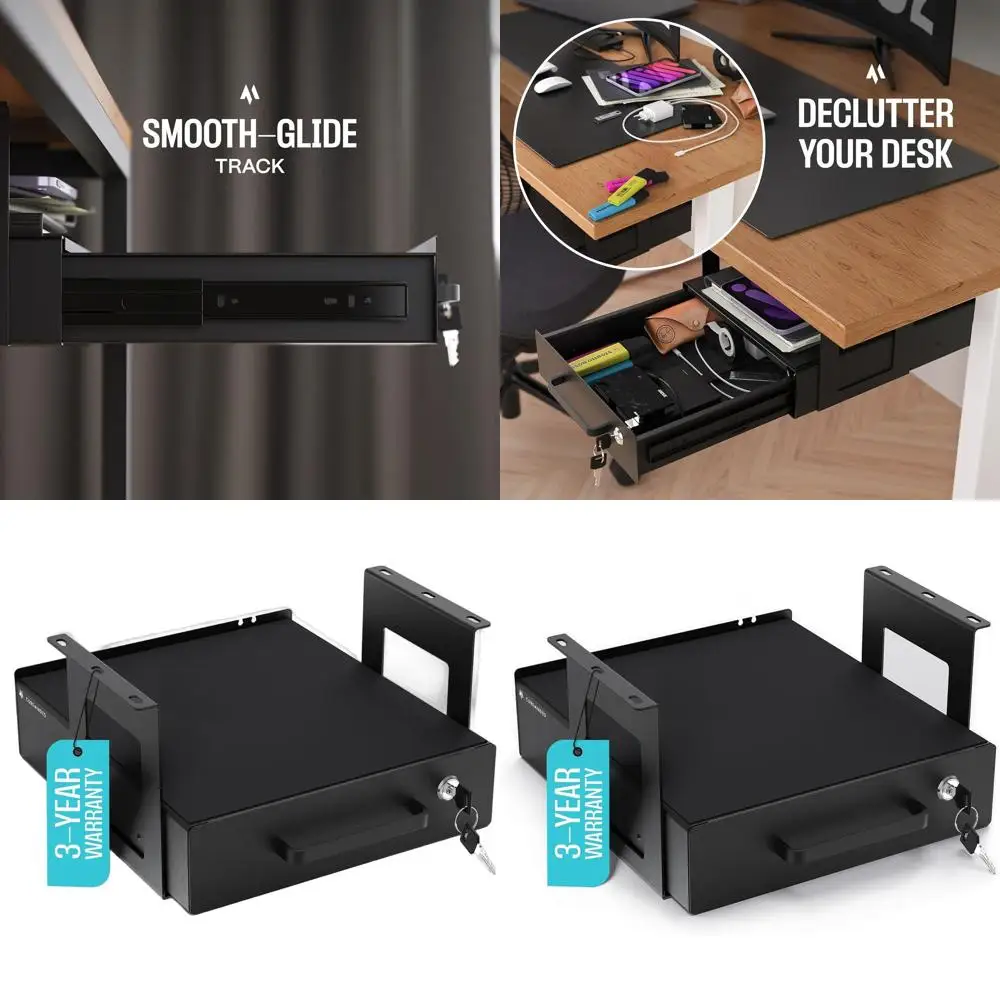 

Надежный металлический выдвижной ящик для стола с кабель-каналом для офиса и дома (одинарный, с креплением)