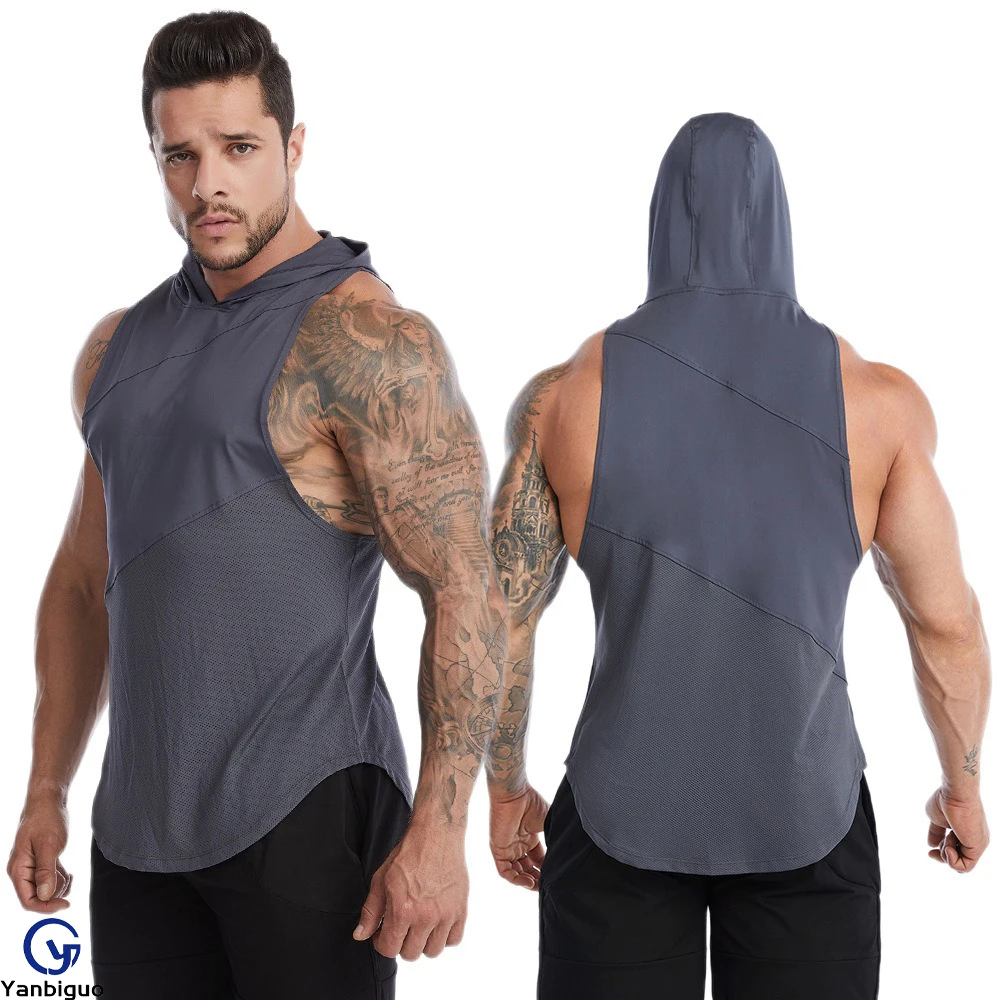 

Men's Workout Hooded Tank Tops , Hooded Fitness Quick Dry Vest for Sweating, Running, Wearing Externally Oversized Sports Vest