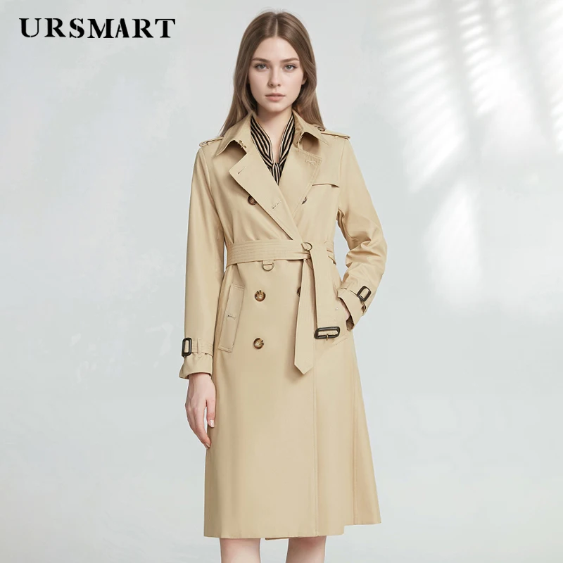 High quality long knee length double breasted women's trench coat British fashion custom classic waterproof women's windbreake