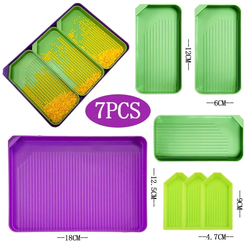 HOMFUN 7 pcs 7 in 1Diamond Painting Tray Mat Kits Large Capacity Drill Plate Embroidery Accessories Tools Beading Mosaic Plates