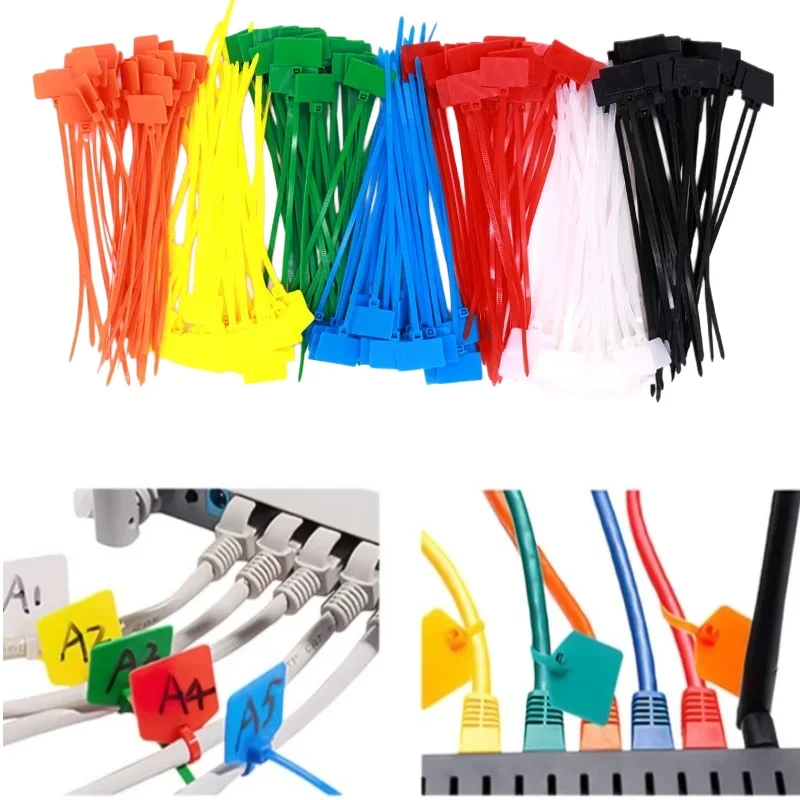 100pcs Nylon Label Self-locking Cable Tie Color Mark 3 X100mm Plastic Buckle Waterproof Cable Wire Mark Cable Tie