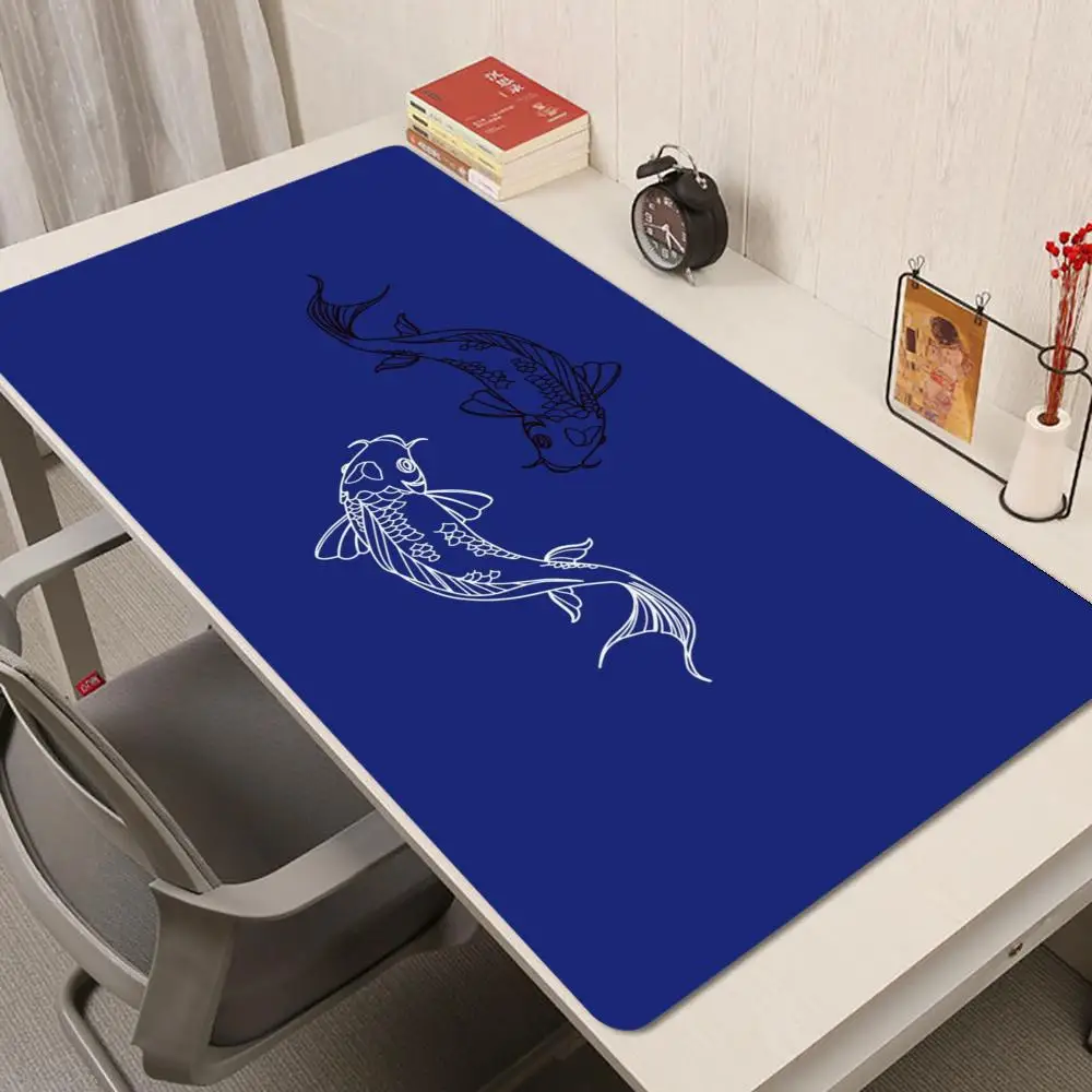 

Синий коврик для мыши с парой кои, нескользящий игровой коврик для мыши, геймерский коврик для киберспорта, игровой механический коврик для клавиатуры XXL, настольный коврик