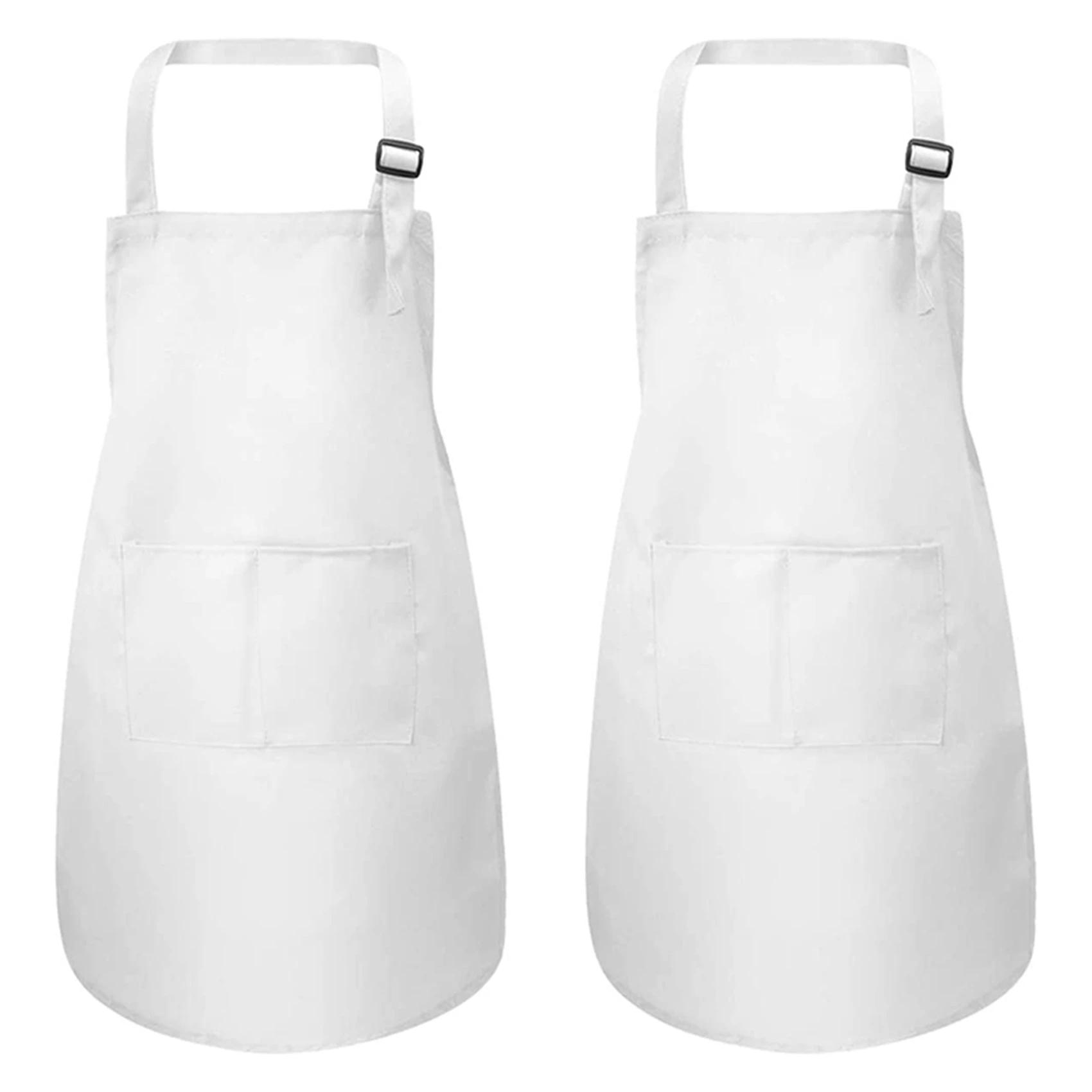 M12K-36-Piece Apron And Chef Hat Set, Adjustable Children's Apron With Pockets (White, Suitable For 2-6 Year Old S)