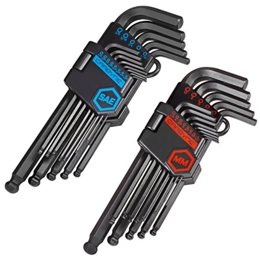 

26-Piece Ball End Hex Allen Key Wrench Set SAE and Metric Allen Keys S2 Steel 0.05 to 3/8 in and 1.27mm to 10mm For Automotive
