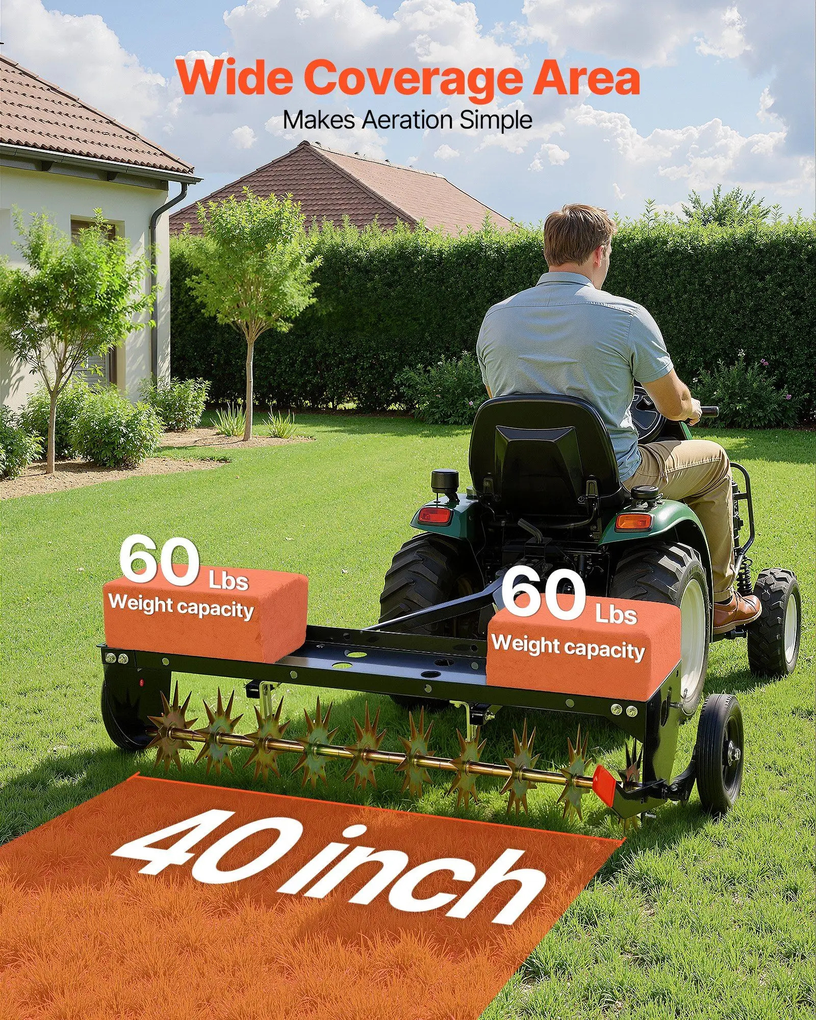 

Tow Behind Plug Aerator, 40 in Lawn Spike Aerator with Universal Hitch, 150lbs Weight Capacity, Heavy Duty & Rust-Resistant,