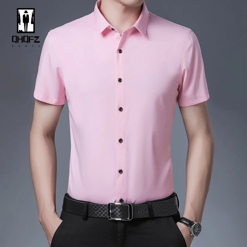 8 Colors Men\'s Casual Business Short Sleeved Shirt Wrinkle Resistant Fashionable Top