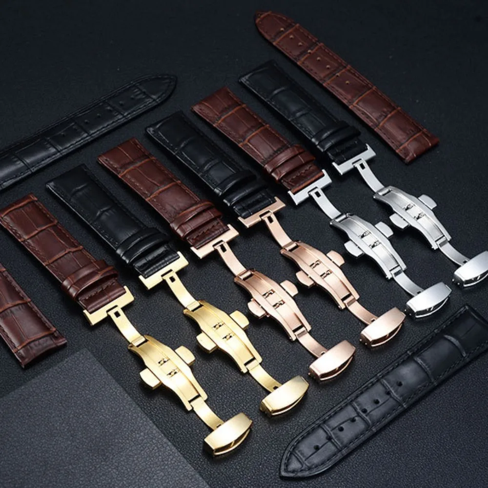 19mm 20mm 21mm 22mm Full Grain Cow Leather Watchband Crocodile Pattern Replacement Watch Belt with Gift Box Adjustable