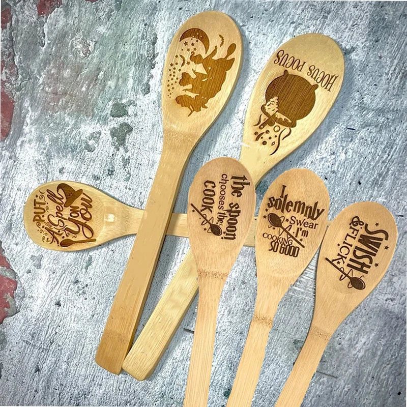 

Wizard Hocus Pocus Witch Wooden Kitchen Spoon Happy Halloween eve party home decoration October fall Housewarming hostess gift