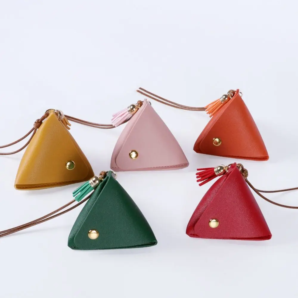 New Triangular Leather Coin Purse Solid Color Portable Storage Bag Small and Cute Snap Button Wallet