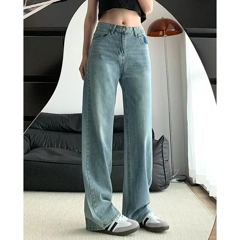 Female High Waist Casual Jeans Girls Streetwear Wide Leg Denim Trousers Hot Sale Lady Korean Casual Thin Pants
