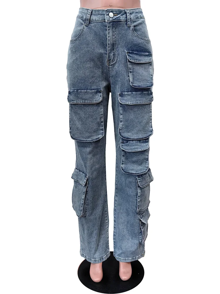 Imagem -04 - Benuynffy-calça Cargo Feminina Roupa de Rua Americana Bolso Múltiplo Vintage Jeans Reto Casual Cintura Baixa Roupa Y2k Novo 2023