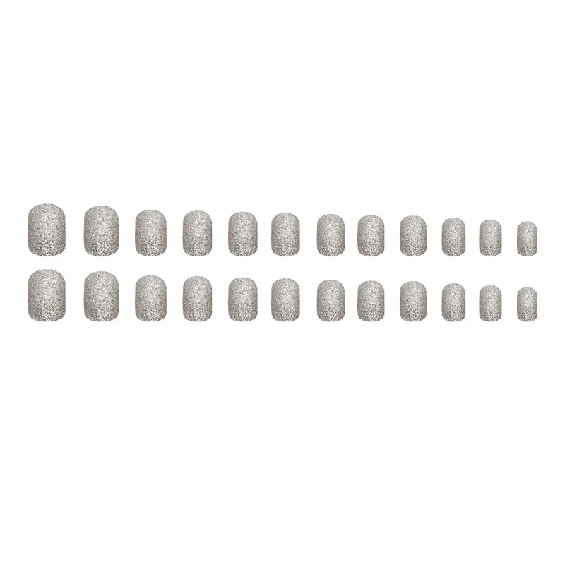 24pcs Silver Glitter Girls Glued Press on Nails Short Self-adhesive False Nails with Glue Square Stick-on Nails with Tools 2026